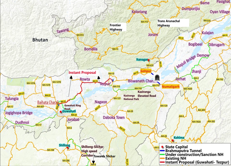 Cabinet approves construction of 4 Lane Highway from Baihata Chariali near Guwahati to Tezpur excluding Mangaldoi Bypass (15.11 km) along NH-15 in Assam with a total Project Length of 135.87 km worth Rs. 8970.20 crore